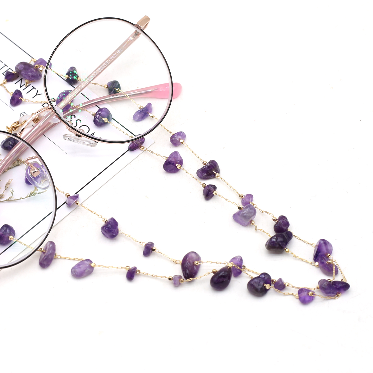 Men'S Fashion Necklaces - Natural Amethyst Stone Beaded Trendy Eyeglasses