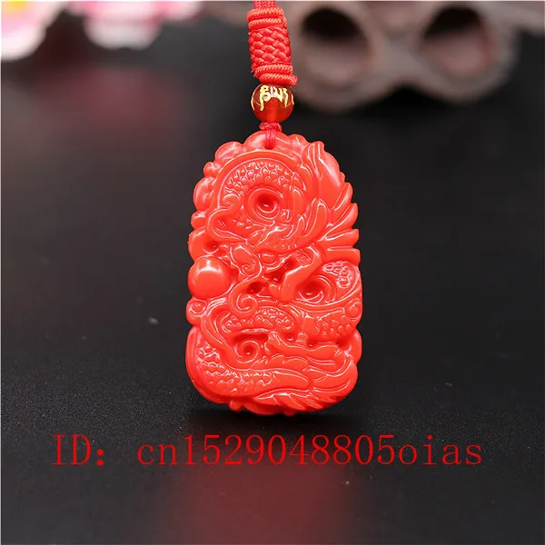Men'S Fashion Necklaces - Natural Red Coral Jade Stone Dragon