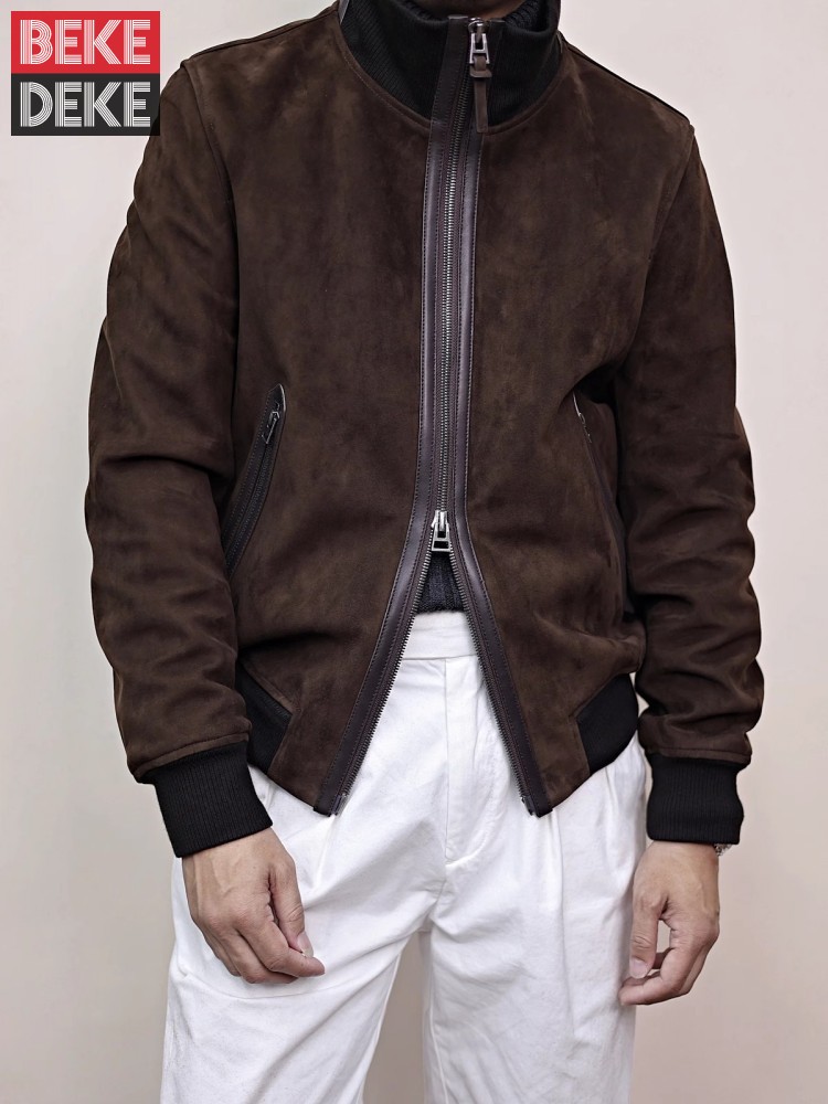 Bomber Jacket Men - Mens Genuine Leather Jacket Stand Collar