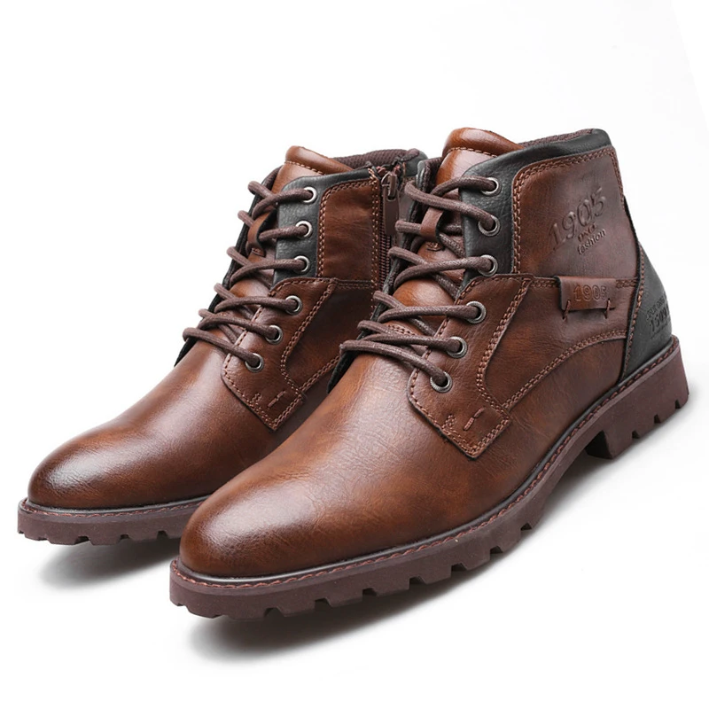 Leather Men Ankle Boots Plus S - Mens Fashion Combat Boots recension och pris