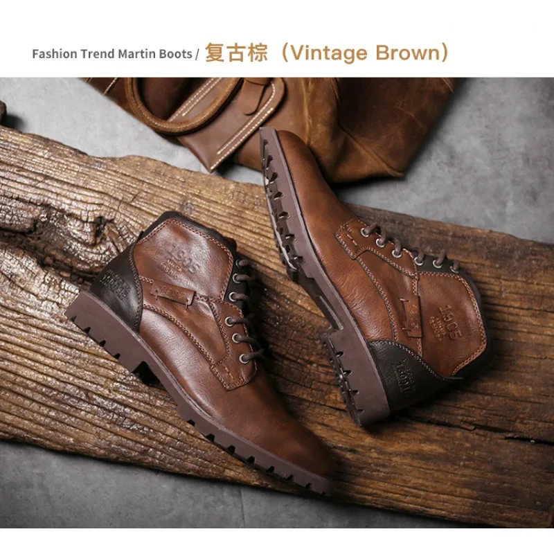 Leather Men Ankle Boots Plus S - Mens Fashion Combat Boots recension och pris