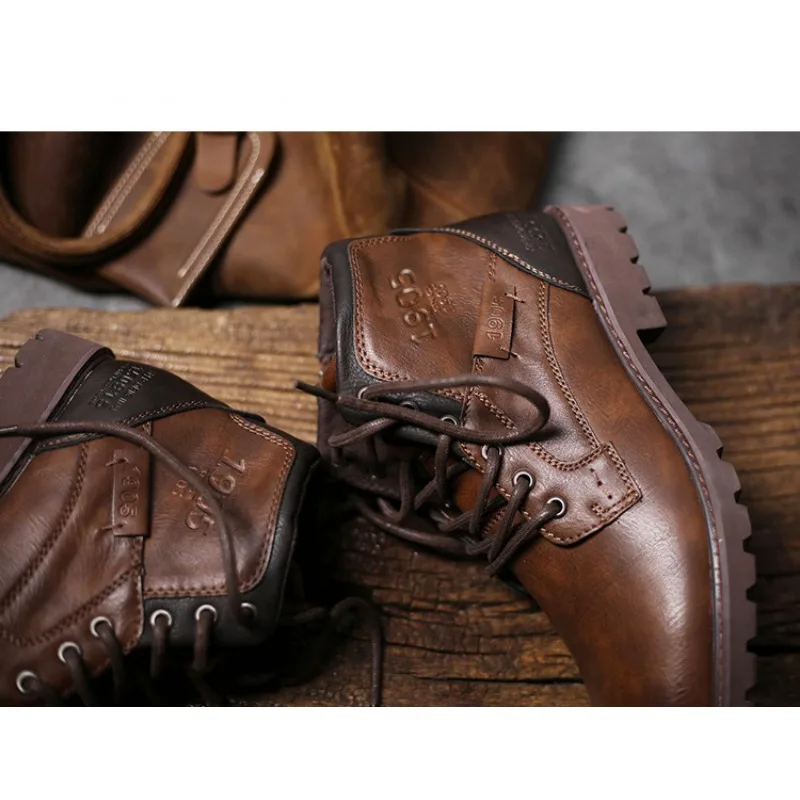 Leather Men Ankle Boots Plus S - Mens Fashion Combat Boots recension och pris