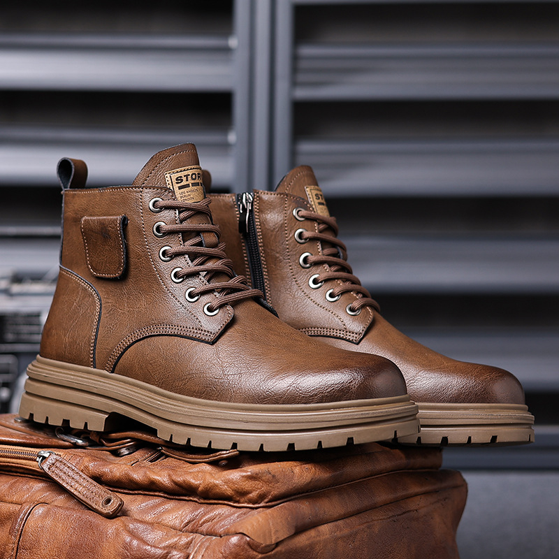 Mens Brown Vintage Leather Com - Mens Fashion Combat Boots recension och pris