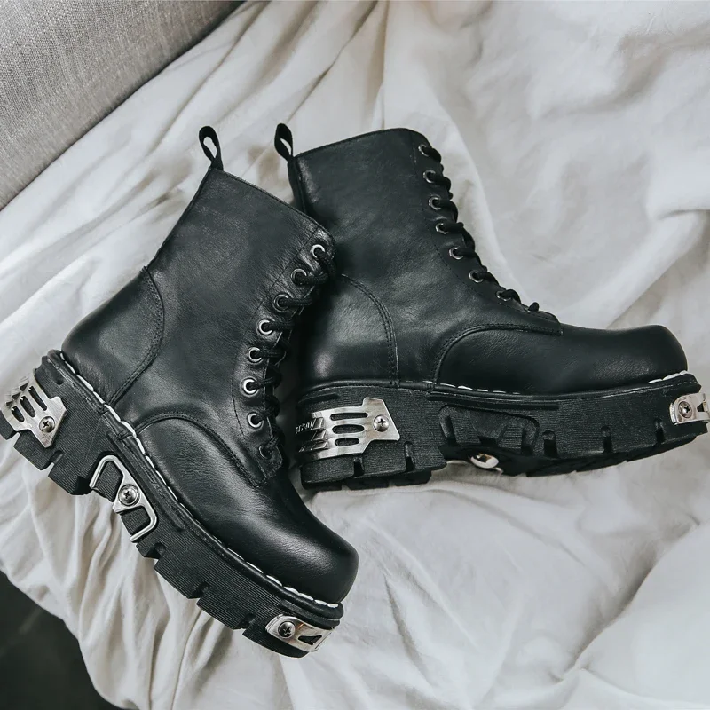 New Fashion Punk Men's Genuine - Mens Fashion Combat Boots recension och pris