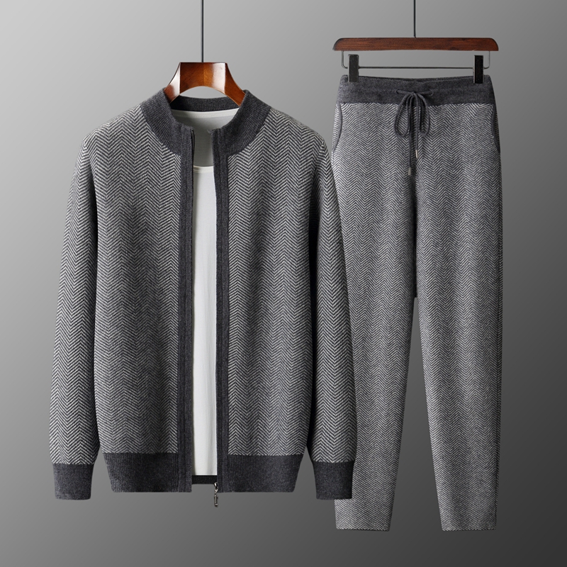 100% Merino Wool Jacquard Set  - Knitted Cardigan Men recension och pris