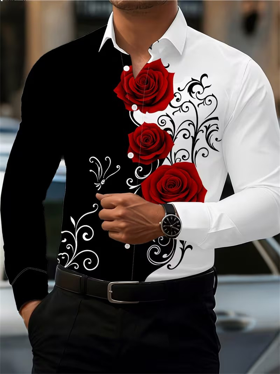 Men's Red Rose Print Long-Slee - Men'S Fashion Designer recension och pris