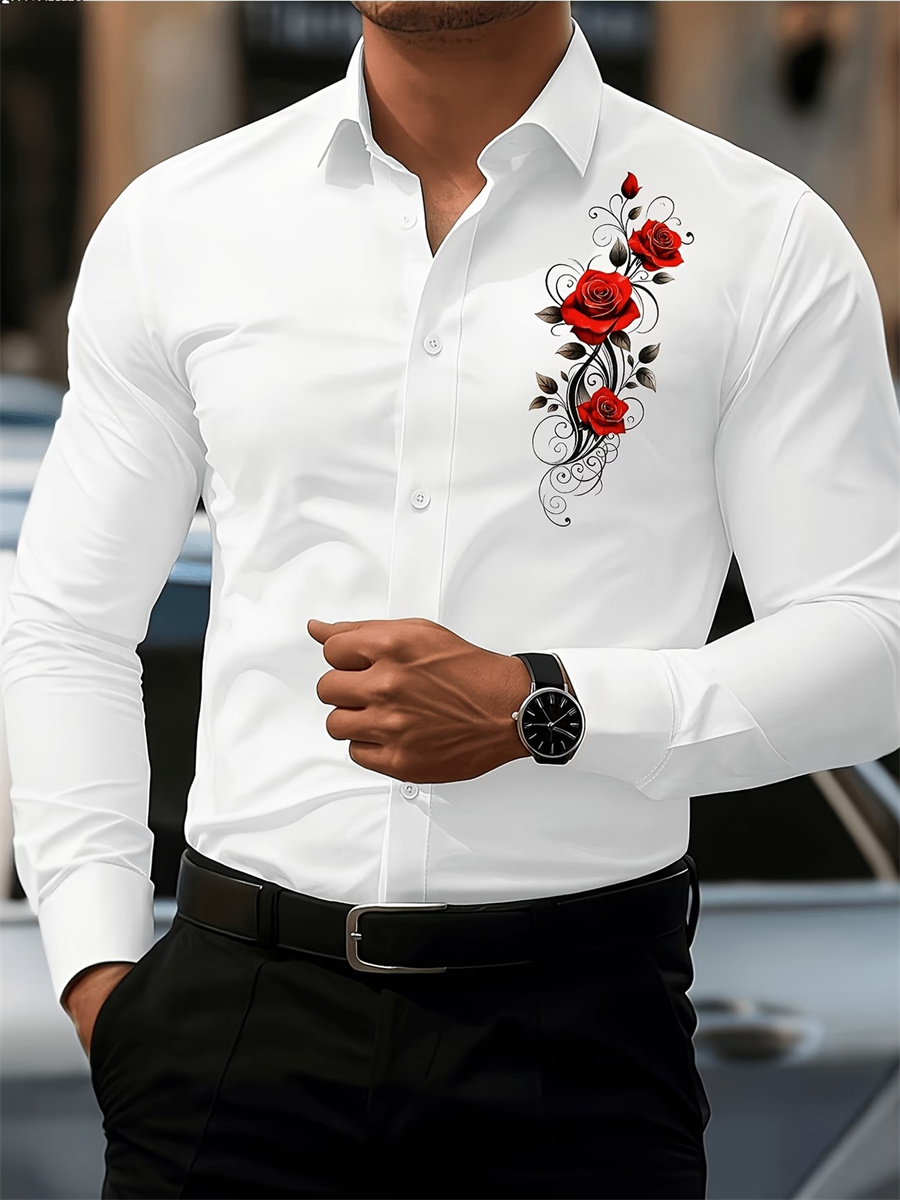 Men's Red Rose Print Long-Slee - Men'S Fashion Designer recension och pris