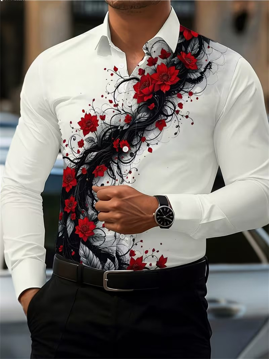 Men's Red Rose Print Long-Slee - Men'S Fashion Designer recension och pris