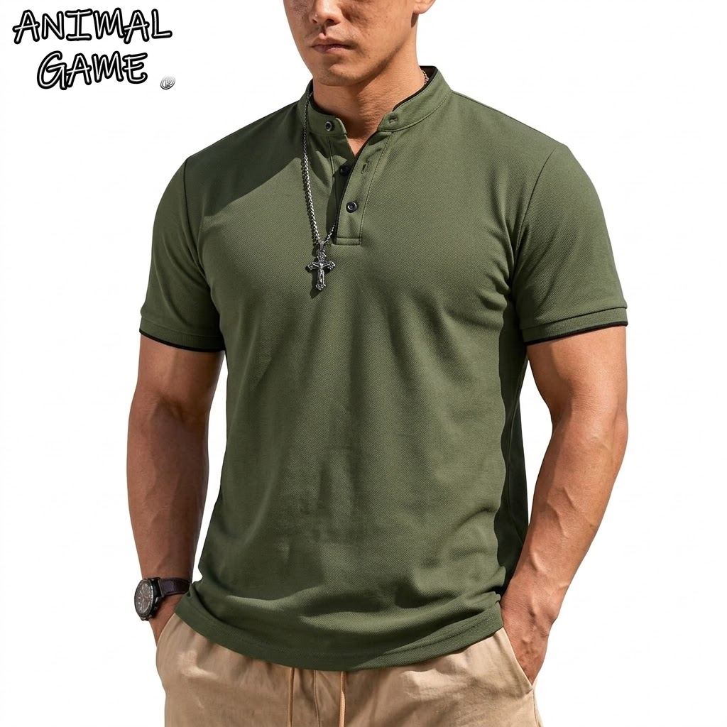 Summer Short Sleeve Henley Shi - Men Fashion Upper recension och pris