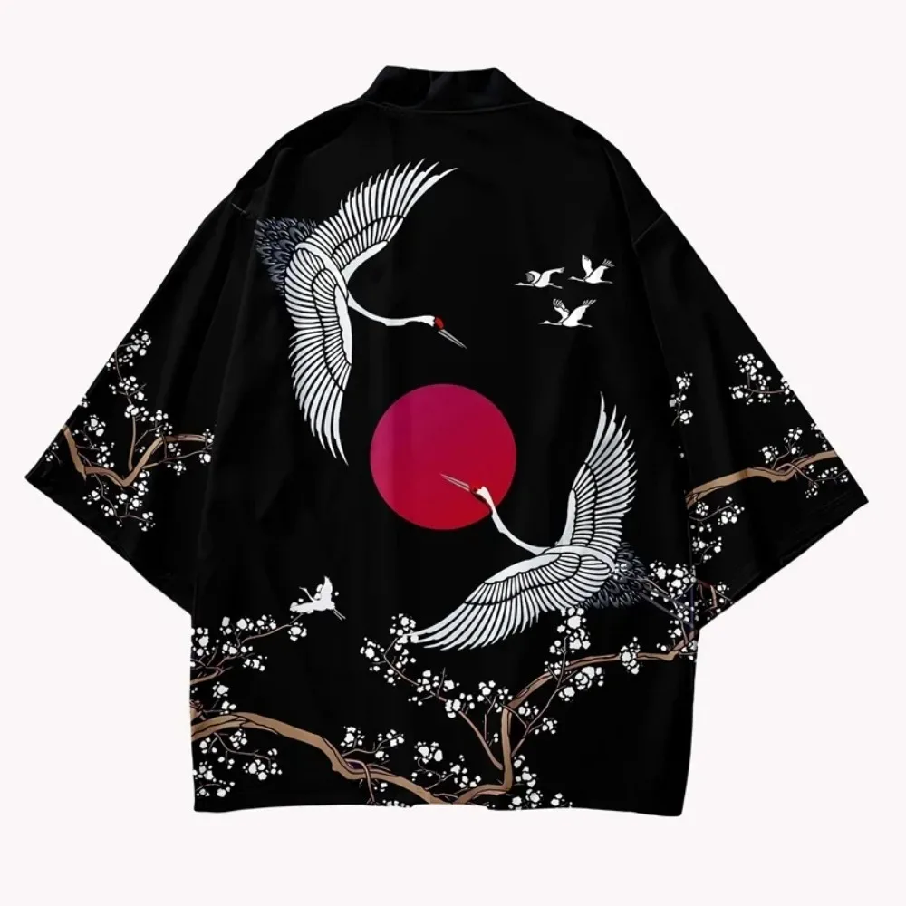 Crane Pattern Print Kimono Car - Knitted Cardigan Men recension och pris