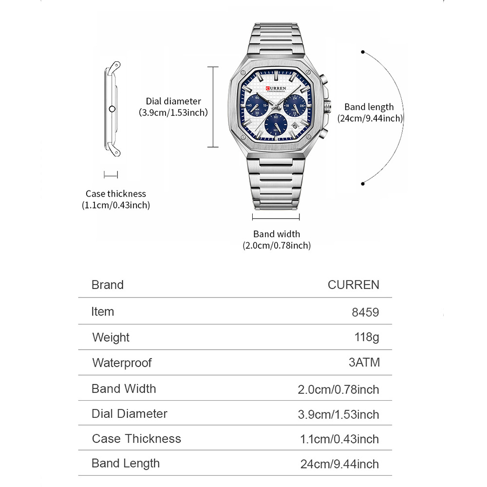 CURREN Luxury Square Chrono Wa - Mens Fashion Watch recension och pris
